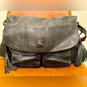 RARE Dooney & Bourke Florentine Leather Flap Shoulder Bag Green Denim Handbag 🌟